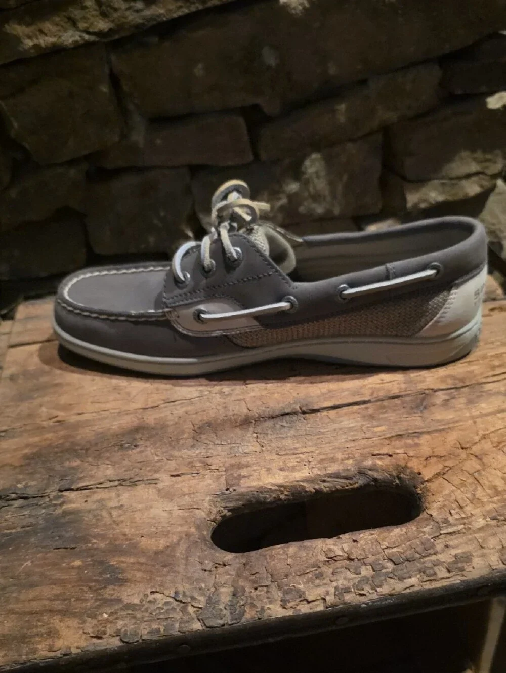 Sperry Men’s Gray and Cream Leather Boat Shoes